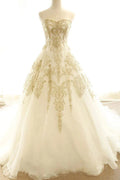 Vestidos de Novia con Aplicaciones Marfil Dorado, Cola Barrida/Cepillada, Modelo MW390