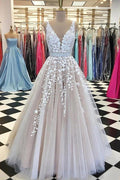 Vestido de noiva comprido com decote em V e renda, NumberSea, vestido de baile de tule com aplicações, MW396