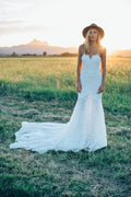 Vestidos de noiva elegantes, estilo sereia, com decote em coração e renda marfim, com cauda, ​​MW406
