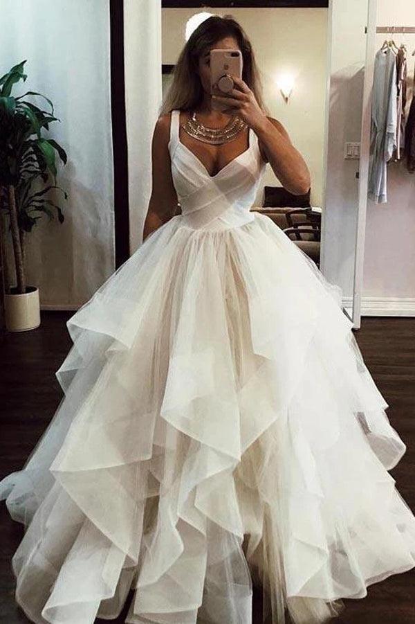 Vestido de Novia Tulle NúmeroMar con Tirantes Espalda Descubierta Escote en V, Vestido de Novia de Corte Princesa, MW450