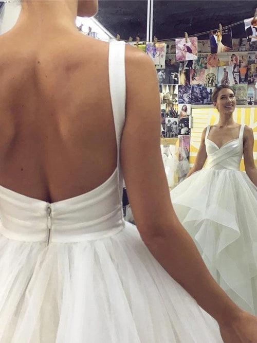 Vestido de Novia Tulle NúmeroMar con Tirantes Espalda Descubierta Escote en V, Vestido de Novia de Corte Princesa, MW450