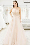 NumberSea Abito da Sposa con Spaghetti Strap in Tulle Semplice, Scollo a V Profondo e Illusion, MW460