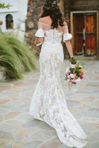 Vestido de novia largo blanco de encaje sin mangas NumberSea Sheath, Vestidos de novia de manga corta, MW480