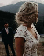 Charming Mermaid Lace Ivory Cap Sleeves Wedding Dresses Bridal Dresses MW481 by Musebridals