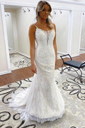NumberSea Abito da Sposa Tromba/Sirena Spaghetti Strap Pizzo Abiti da Sposa Senza Schienale, MW500