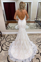 NumberSea Abito da Sposa Tromba/Sirena Spaghetti Strap Pizzo Abiti da Sposa Senza Schienale, MW500