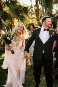 NumberSea Sheath Bateau Robe de Mariée à Manches Longues Robes de Mariée Boho Campagne, MW503