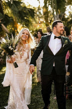 NumberSea Sheath Bateau Robe de Mariée à Manches Longues Robes de Mariée Boho Campagne, MW503
