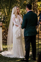 NumberSea Sheath Bateau Robe de Mariée à Manches Longues Robes de Mariée Boho Campagne, MW503