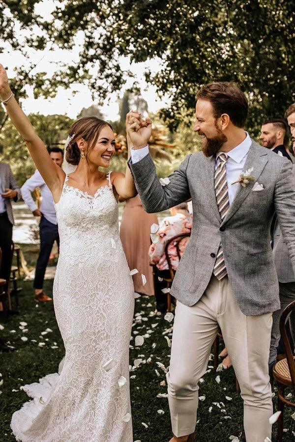 Robe de mariée sirène en dentelle avec bretelles spaghetti NumberSea, robe de mariée romantique en dentelle, MW505