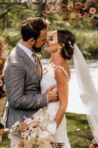 Robe de mariée sirène en dentelle avec bretelles spaghetti NumberSea, robe de mariée romantique en dentelle, MW505