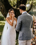 Robe de mariée sirène en dentelle avec bretelles spaghetti NumberSea, robe de mariée romantique en dentelle, MW505