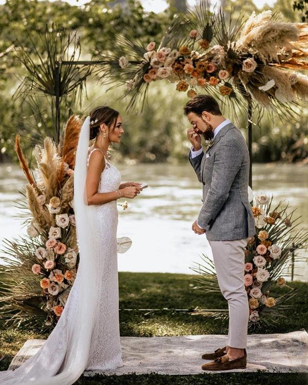 Robe de mariée sirène en dentelle avec bretelles spaghetti NumberSea, robe de mariée romantique en dentelle, MW505