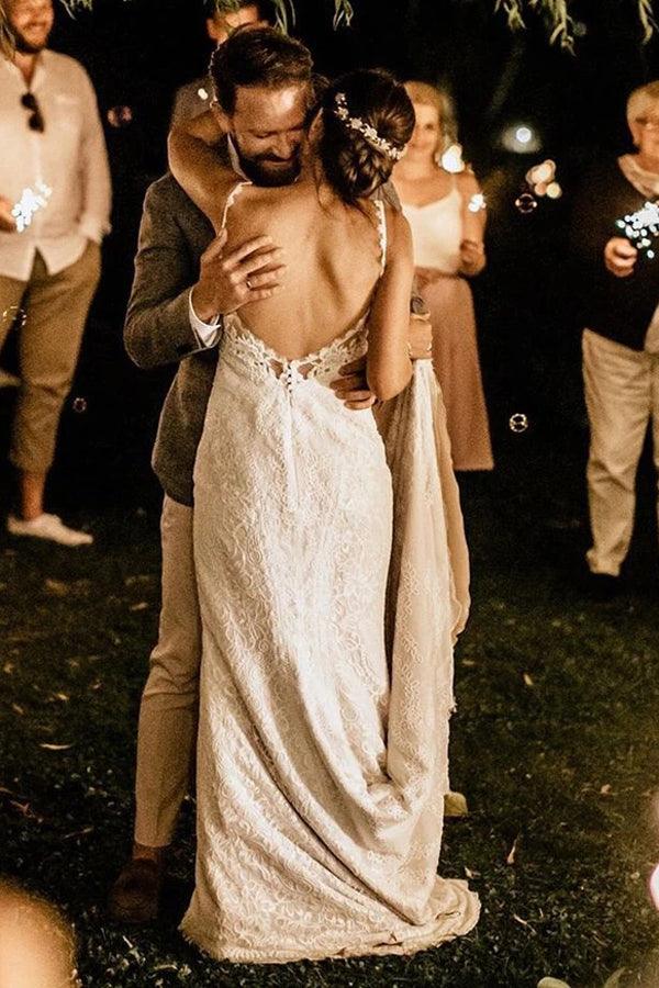 Robe de mariée sirène en dentelle avec bretelles spaghetti NumberSea, robe de mariée romantique en dentelle, MW505