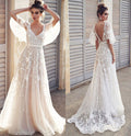 Vestidos de noiva de praia com decote em V e aplicações de renda, vestidos de noiva, MW512