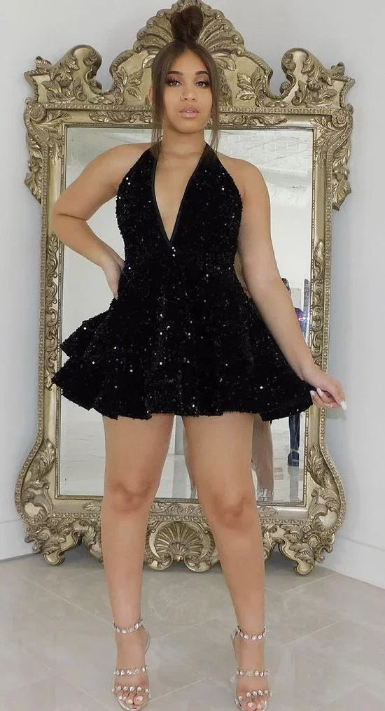 Vestido Corto y Sensual para Fiesta de Regreso a Casa en Blanco/Rosa/Negro con Lentejuelas para Mujeres Y1613