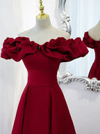 Burgunderrotes A-Linien-Trägerloses Satin-Heimkehrkleid Y2506