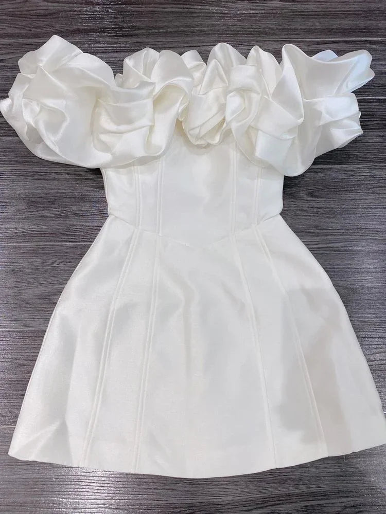 Vestido de Fiesta Blanco con Escote de Volantes para el Baile de Regreso a Casa Y2358