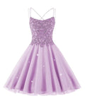 Funkelndes Tüll-Heimkehrkleid kurz für Teenager Spitzen Perlen Cocktailkleid für Junioren Y2424