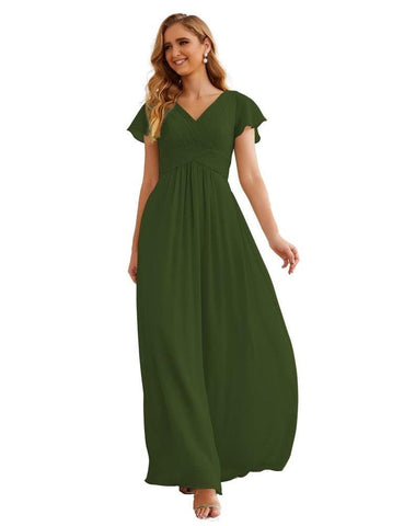Numbersea Chiffon Bridesmaid Dress Cap Sleeves Maxi Prom Gowns Party Wedding Mother of The Bride Dresses for Women SEA28047