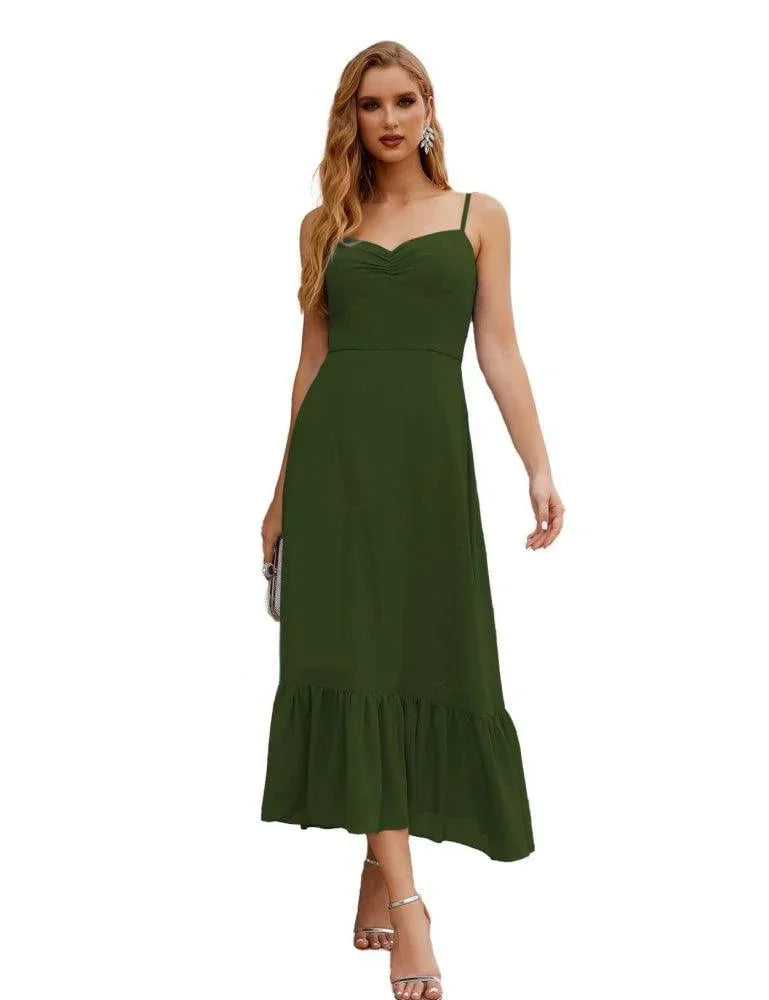 Vestido de dama de honor de chiffon con tirantes finos de Numbersea, largo hasta el tobillo, formal, silueta A, para fiesta de cóctel, baile de bienvenida para jóvenes SEA28028