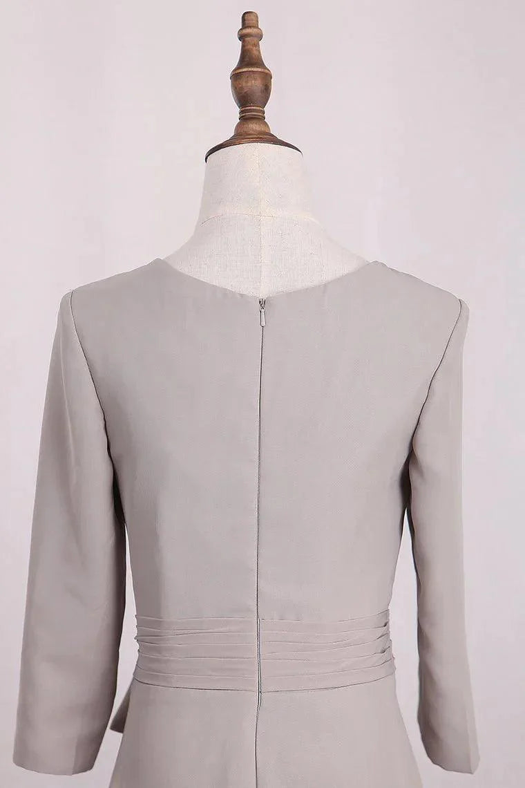 Vestidos para mãe da noiva sereia mangas 3/4 chiffon decote redondo com faixa