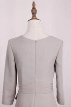 Vestidos para mãe da noiva sereia mangas 3/4 chiffon decote redondo com faixa