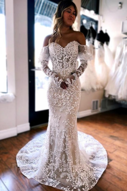Nixen-Spitzen-Langarm-Elegantes Brautkleid