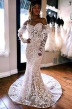 Nixen-Spitzen-Langarm-Elegantes Brautkleid