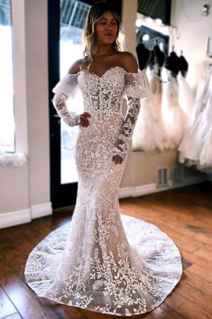 Nixen-Spitzen-Langarm-Elegantes Brautkleid