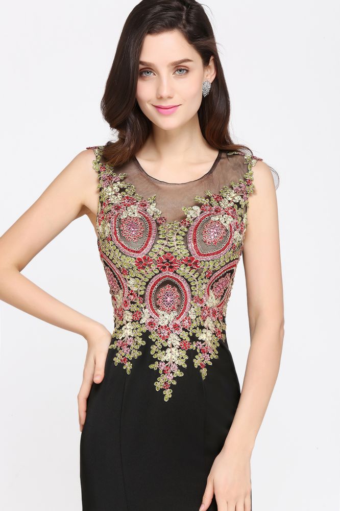 Meerjungfrau Sweep/Pinsel zug Schwarze ärmellose Abendkleider mit Applikationen