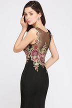 Meerjungfrau Sweep/Pinsel zug Schwarze ärmellose Abendkleider mit Applikationen