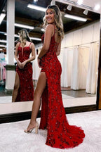 Vestido de festa comprido com racha e corpete sereia brilhante PSK415