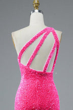 Meerjungfrau Glitzer One-Shoulder Rückenfreies Ballkleid mit Pailletten PSK386