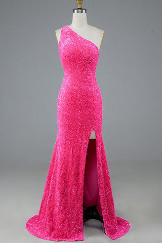 Mermaid Glitter One-Shoulder Backless Prom Dress With Sequins PSK386