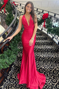 Meerjungfrau Neckholder Langes Rotes Ballkleid mit Rückenfreiem PSK497