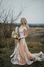 Nixenlangarm-Brautkleid im Boho-Stil mit Applikationen
