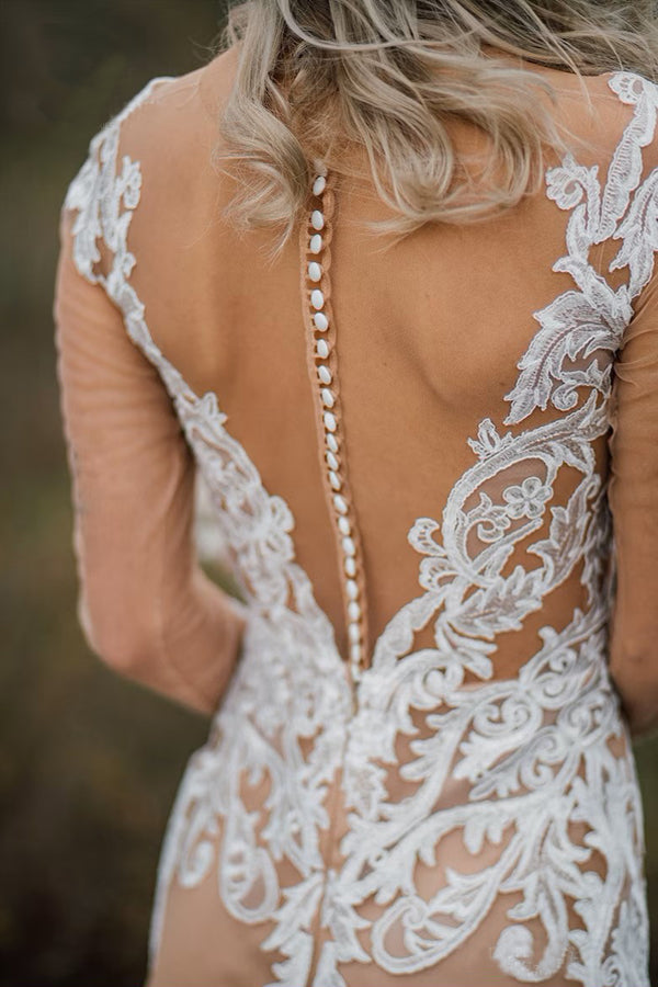 Nixenlangarm-Brautkleid im Boho-Stil mit Applikationen