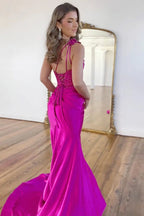 Mermaid One Shoulder Black Long Satin Prom Dress With Split PSK676