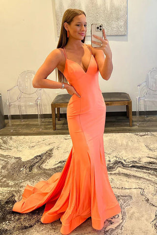 Meerjungfrau Enges Orange Langes Ballkleid Abendkleid PSK541