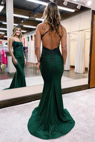 Meerjungfrau Satin Spaghettiträger Ballkleid Abendkleid PSK520