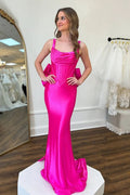 Meerjungfrau Spaghettiträger Korsett Fuchsia Ballkleid mit Schleife PSK587