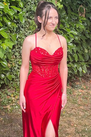 Meerjungfrau Spaghettiträger Korsett Langes Ballkleid mit Schlitz PSK597