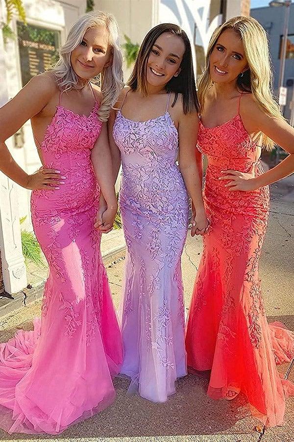 Mermaid Spaghetti Straps Criss Cross Light Blue Long Prom Dress PG721