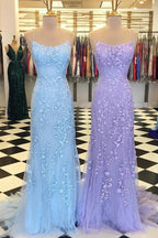 Mermaid Spaghetti Straps Criss Cross Light Blue Long Prom Dress PG721