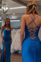 Mermaid Spaghetti Straps Royal Blue Prom Dress With Split PSK687