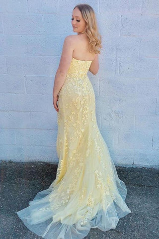 Mermaid Strapless Sky Blue Split Prom/Formal Dress With Lace PSK075