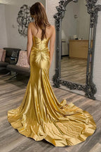 Mermaid Sweetheart Gold Long Prom Dress With Split PSK583