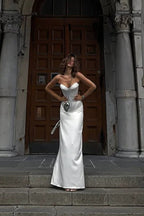 Mermaid Sweetheart Neck Corset Satin White Long Prom Dress PSK659