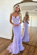 Robe de bal longue formelle à col cœur sirène violette PSK365